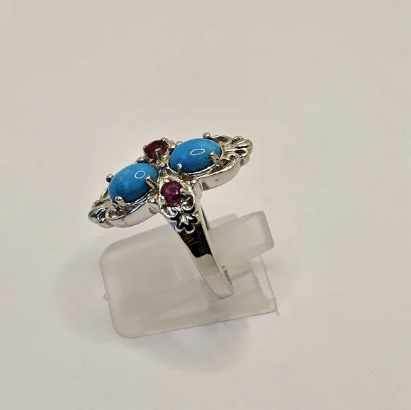 Natural Sleeping Beauty & Ruby Ring in Platinum over Sterling Silver Sz 8! - Picture 7 of 9
